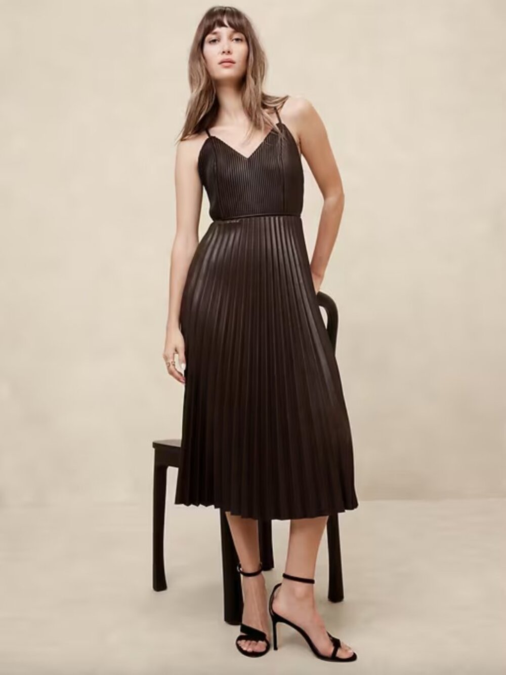 NWT! Banana Republic Vegan Leather Pleated Midi Dress - Size 4